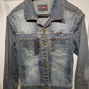 Rexton Women`s Stretch Bead Embellished Jean Vintage Jacket Blue (M)